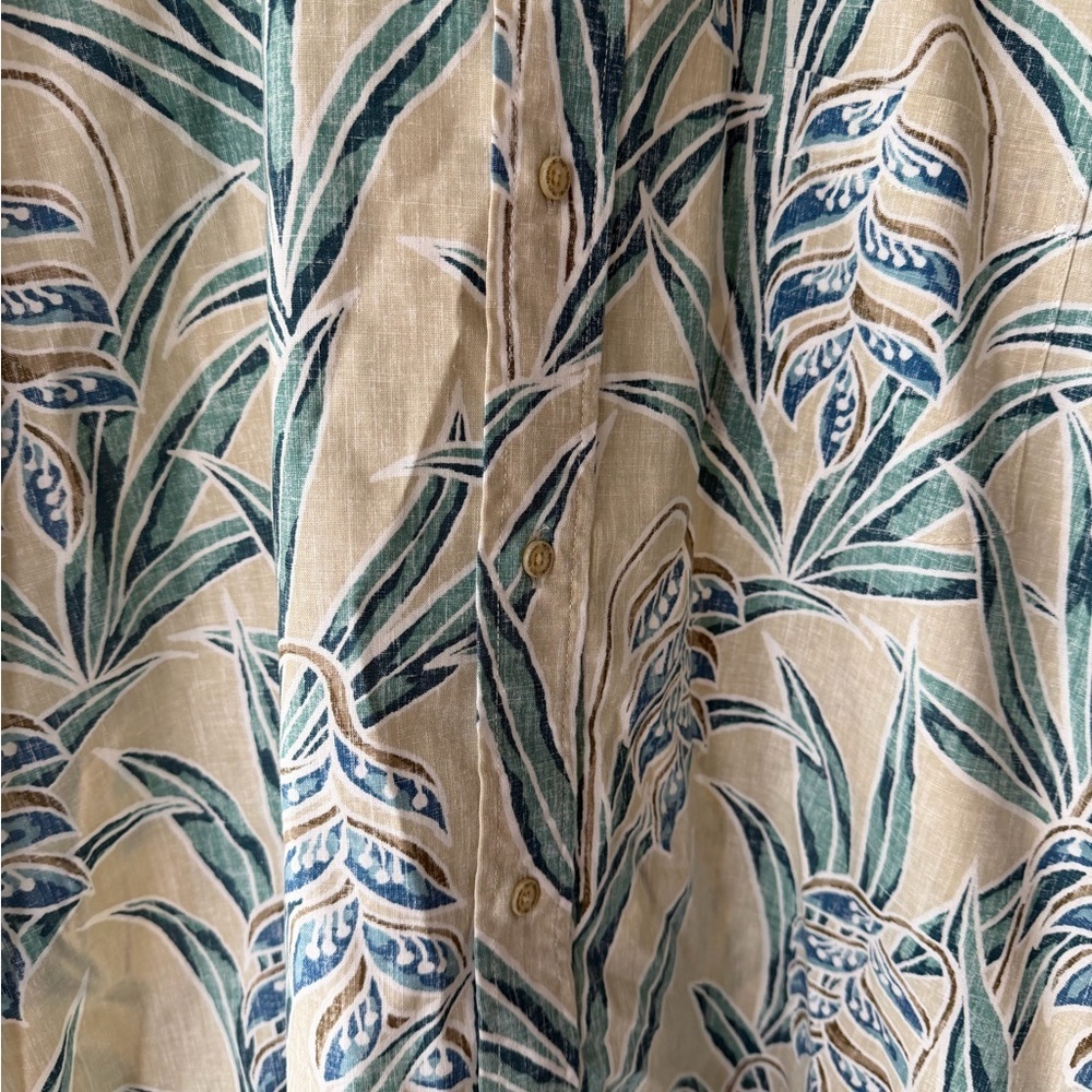 Reyn Spooner Beige and Teal Tropical Print Short-Sleeve Button-Up size L - Picture 8 of 8